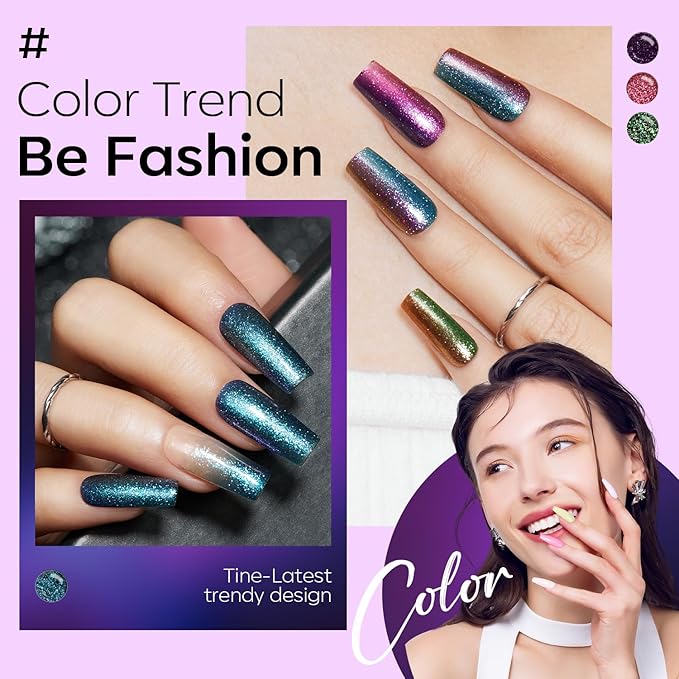 modelones Chameleon Gel Nail Polish Set - 6 Colors Winter Aurora Gel Polish Kit Blue Green Purple Red Brown Glitter Gel Polish Soak Off LED Nail Lamp Gel Nail Kit Home Gift DIY Salon for Women