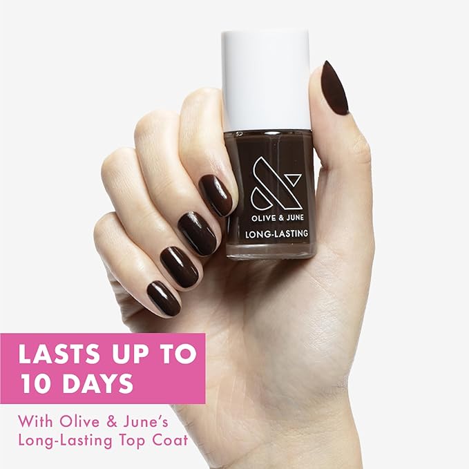 Olive & June Long Lasting Nail Polish | Plump Gel-Like Finish No Lamp Needed | Lasts up to 10 days | Salon-Quality Color at Home | 15-Free, Vegan & Cruelty-Free Chip-Resistant Shine | Dark Chocolate