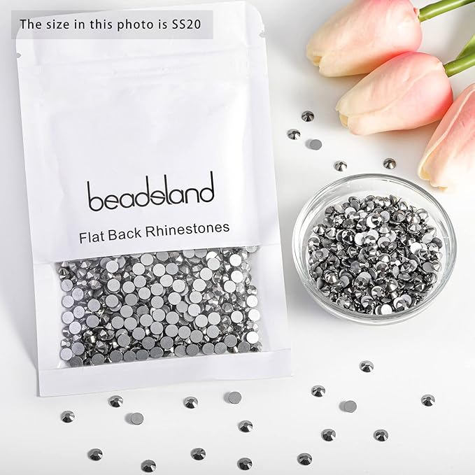 Beadsland 2880pcs Flat Back Crystal Rhinestones Round Gems for Nail Art and Craft Glue Fix, Jet Hematite, SS20,4.6-4.8mm