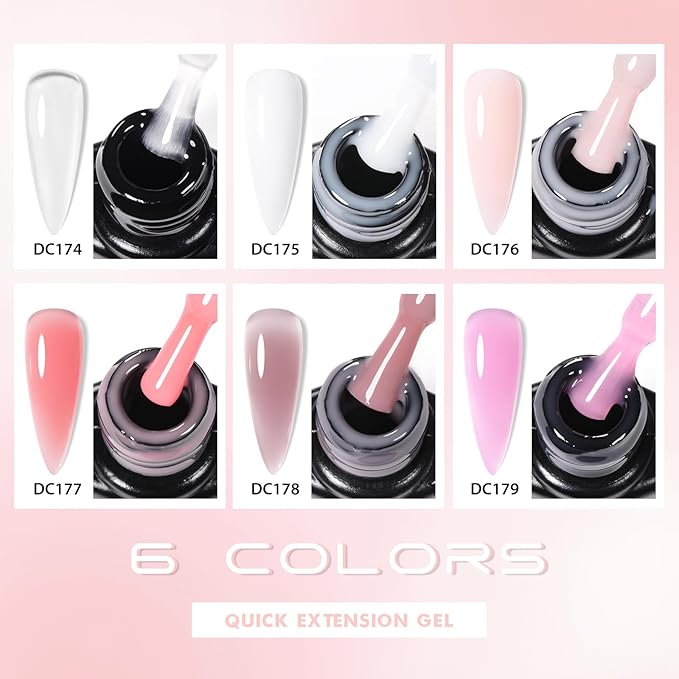 MTSSII 9Pcs Builder Gel for Nails Set, Shine Finish and Long Lasting, Soak Off LED Transparent White Nude Pink Nail Strengthener for Beginners DIY