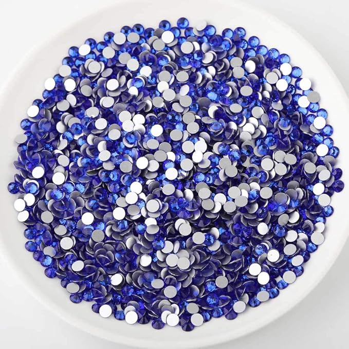 Beadsland 576pcs Flat Back Crystal Rhinestones Round Gems for Nail Art and Craft Glue Fix, Sapphire, SS30,6.3-6.5mm