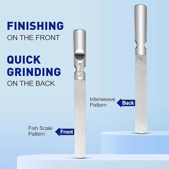 Stainless Steel Nail File with Anti-Slip Handle and Leather Case, Double Sided and Files Nails Easily for Men and Woman,Great for Home Salon or Travel Use (2 PCS Metal)