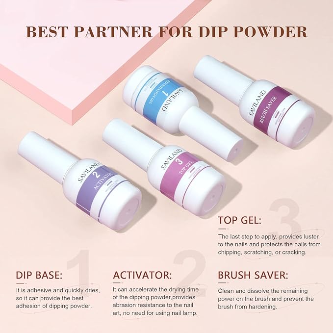 SAVILAND 49 PCS Dip Nails Powder Starter Kit - 40 Colors Hot Pink Red Gentle Nude Glitter Dip Powder Liquid Set with Base & Top Coat Activator Brush Saver Manicure Tool for French Nail Art Salon DIY