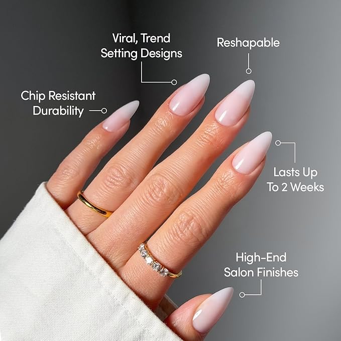 Glamnetic Press On Nails - Blush Blanket | Medium Almond Pink Fake Nails, Salon Quality Milky Nails | 15 Sizes - 30 Nail Kit with Glue