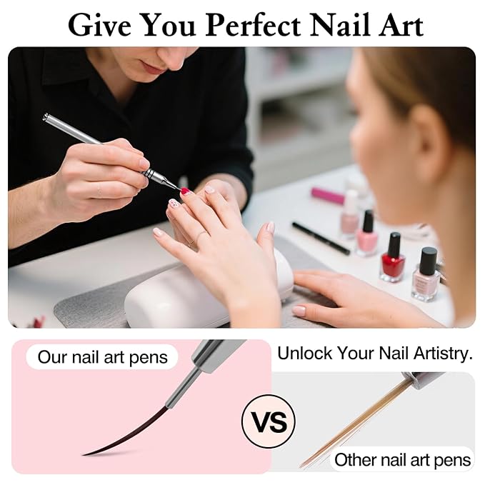 8pcs Metallic Nail Art Liner Brush Set – Fine Detail & Long Line UV Gel Painting Pens (Silver Non-Slip Handles)
