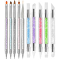 Nail Art Brush Set, 10 Pcs Dual Tipped Silicone Nail Tools Nails Art Sculpture Pen Crystal Handle Liner Brush, Silicone Brushes for Resin Nails Arts Tools for NailSalon Design Foil Carving Drawing