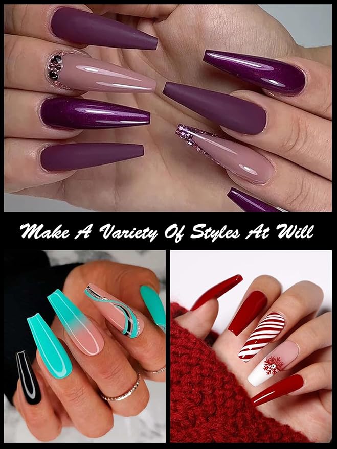 EBANKU 120Pcs Poly Extension Gel Dual Forms Clear Tips Set - Acrylic False Nails With 12 Sizes Square Stiletto Gel Forms Full Cover Reusable Molds