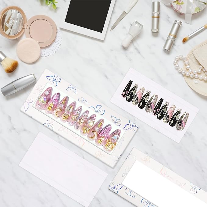71 Pcs Empty Press on Nails Packaging Box 35 Pcs White Background Papers and 1 Double Sided Tape, Empty Nail Package Box Set for Press on Nail Business (White)…