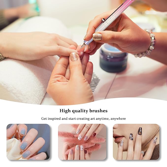 20PCS Nail Art Brushes Set, YIHUALE Push Contact Builder Nail Extension Gel Brush, Gel Polish Art Design Pen Painting Tools, Nail Art Liner Brush and Dotting Pen for Salon, DIY (Pink+purple, 4+16PCS)