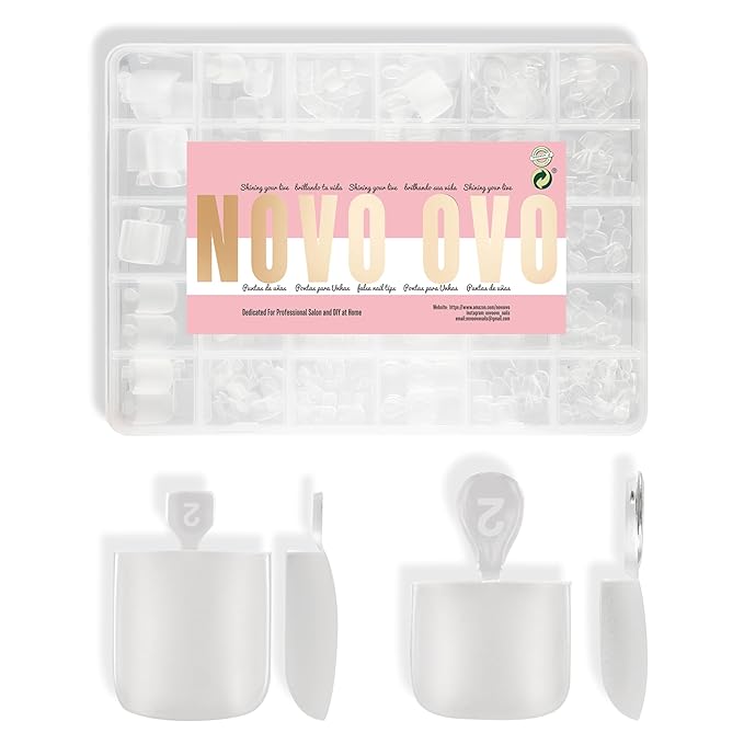 NOVO OVO 31 Sizes Toe Nail Tips with Short and Medium length Combo, Sharp Square Press on Full cover, Soft Gel False Fake Toenail Extension Kit, Pre-etched Clear Matte for Salon DIY Acrylic x 434 Pcs