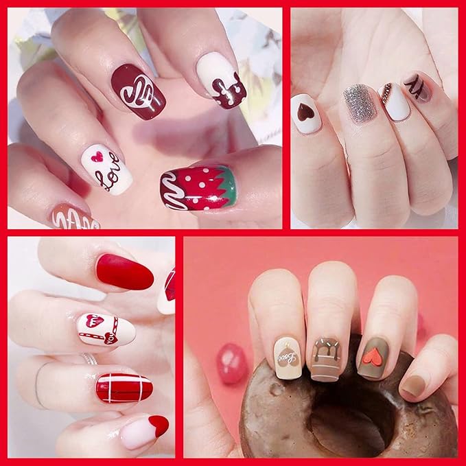 DANNEASY 16 Sheets Valentine's Day Nail Polish Strips for Women Red Nail Wraps Gel Nail Strips Self Adhesive Nail Polish Stickers Fingernails Nail Art Design with Nail File, Cuticle Stick