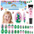 Christmas Press on Nails Kid, EBANKU 24Pcs Almond Fake Nails Kit Full Cover Green Christmas Tree Cute Design Acrylic Nails with Nail Glue for Girl