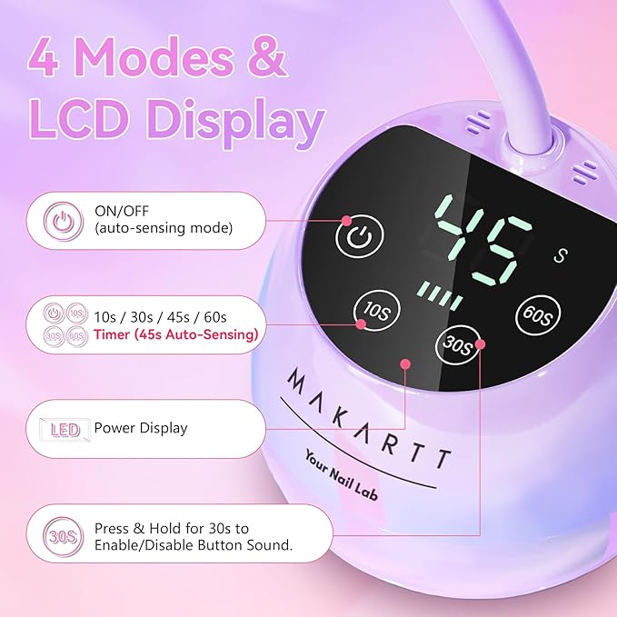 Makartt UV LED Nail Lamp - Gooseneck UV Light for Gel Nails USB 39mW/cm² Cordless Flash Cure Lamp with 4 Times & Auto Sensor Nail Dryer Fast Curing Nail Art Design for Salon Home DIY (Glazed Purple)