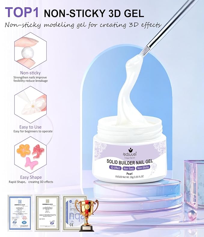 Pearl 3D Nail Gel LEDSUUEI: 30g Solid Nail Glue Gel Non-Sticky Molding Gels for Nails White Sculpting U V LED Soak Off Gels for Carving