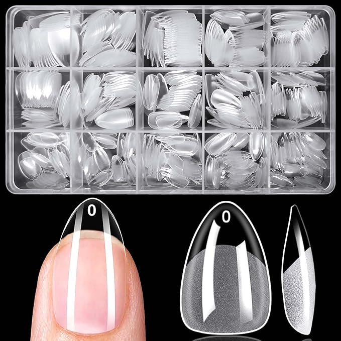 LoveOurHome 420pc Almond Fake Nails Short gel Nail Tips XS Stiletto Press on Nails Clear Almond Nail Tips Full Cover Short False Artificial Fake Fingernail for gel Extension Acrylic Nails Press on