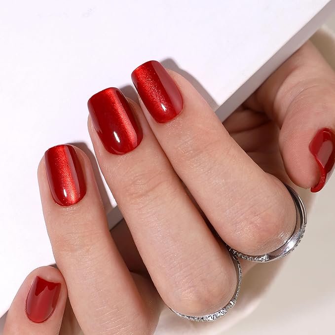 Gel Press On Nails Short - Red Press On Nails Square, Short Fake Nails with Nail Glue, Artificial Nails 16 Sizes - 32Pcs Reusable Soft Gel False Nails Tips Kit，Glue On Nails Short