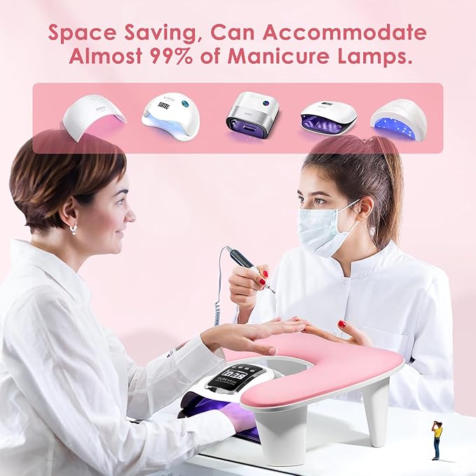 Arm Rest for Nails Tech: U-Shaped Manicure Nail Arm Rest Stand Pink Big Armrest Microfiber PU Leather Hand Rest Pillow for Acrylic Nail Cushion