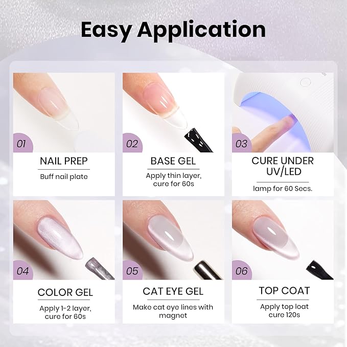 Beetles Lunar Silk Silver Cat Eye Gel Nail Polish - 15ML Silver Cat Eye Glitter Gel Polish Magnetic Shimmer Effect Soak Off UV French Nail Art Design Salon DIY Manicure Gifts for Wome