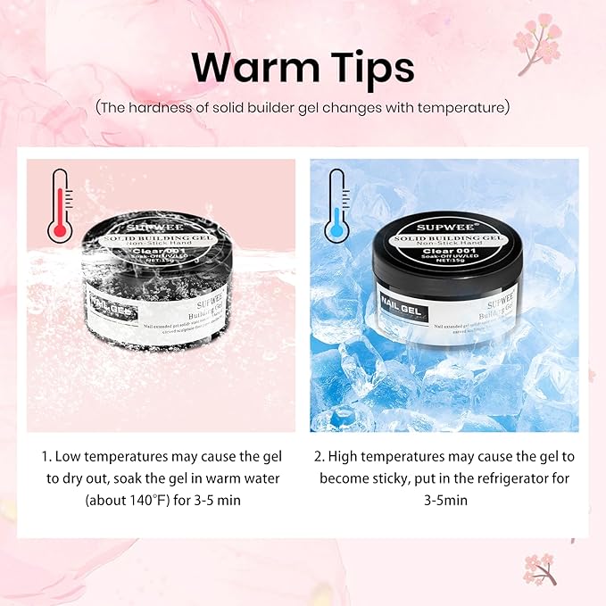 Solid Builder Gel for Nail Extension Clear Pink Non-Stick Hand Sculpture Hard Gel with Dual Form Flower Effect for Home DIY Manicure Set Lamp Cure Require 2 Colors 14g(0.49oz)