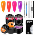MEET ACROSS 9Pcs 3D Builder Gel Kit for Nail Art Hot Pink Orange Purple Non Sticky Hand Carving Extension Solid Builder Gel for Nails with Silicone Pen Manicure Kit 4 Colors