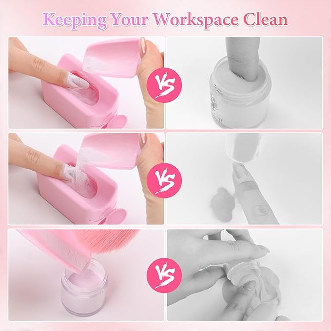 Dip Powder Recycling Tray System, Portable Nail Dip Powder Tray Kit with Nail Dust Brush, Glass Nail File, French Nail Art Manicure Essential Tool, Makeup Tool Glitter Saver