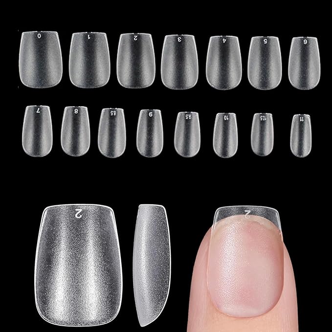 Extra Short Coffin Nail Tips, 240Pcs Double-Sided Matte Soft Acrylic Gel Full Cover Nails, No File Clear Press on Fake Nails for Nail Extension, Manicure, Home DIY, Salon, 15 Sizes