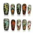 Handmade Press on Nails Long Coffin - Cartoon Story with Horror Design for Parties, Halloween (Halloween House Story,S)
