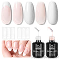 Beetles French Tip Gel Polish Set - White Nude Pink Gel Nail Polish Set Soak Off UV LED with 2 Styles Bubble French Manicure Nail Art Sticker Sheets for DIY Home & Salon Easter Gift for Women