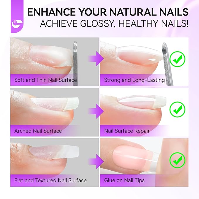 Gelike EC Gel Nail Glue & Strengthener: Nude Color 6-in-1 Nail Adhesive for Repair - Strengthening & Protein Repair - Perfect for Home & Salon Use - UV Needed