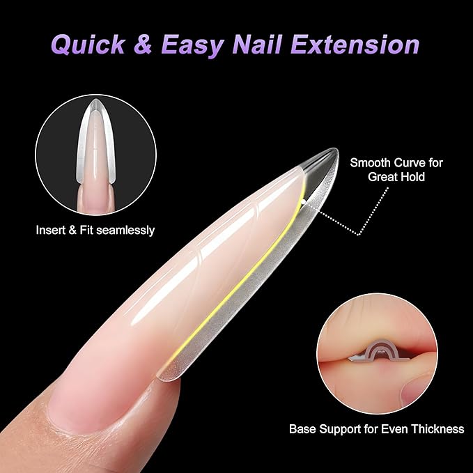 VOCOSTE 240pcs Sandwich Dual Nail Forms, Long Coffin Nail Art Tools for Quick Nail Extension, 15 Sizes Plastic Reusable Form, Long Nails DIY Salon & Bride Party Manicure Kits