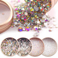 4 Boxes Nail Art Rhinestones AB and White Color Micro Diamond Sparkly with Aluminum Box Delicate Nail Gems