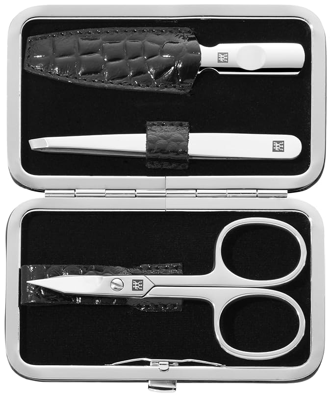 ZWILLING Beauty Classic INOX 4-pc Manicure Set with Black Crocodile Pattern Leather Case, Nail Care Complete Set