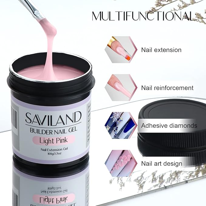 SAVILAND 100 G Builder Gel for Nails - 3.5 oz Light Pink Nail Builder Gel for Nail Extension Nail Art Manicure Starter for Professional Nails Salon Home DIY