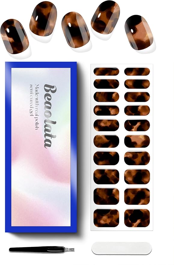 Semi Cured Gel Nail Strips - UV Light Gel Nail Stickers - 20 Long Lasting Salon Quality Wraps (Black Amber)