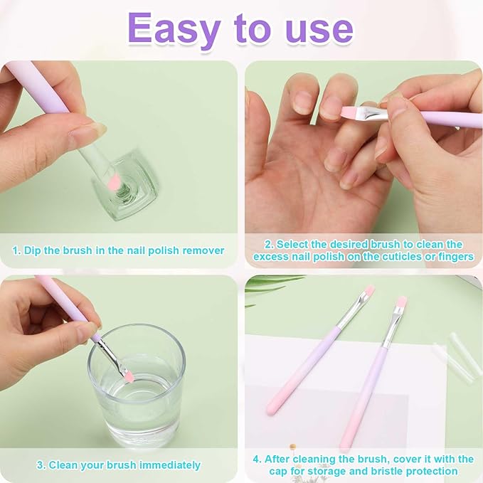 2pcs Nail Clean Up Brushes, Round & Flat Head Pen Painting Tools for Nail Design & Polish Mistake Cleaning