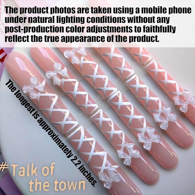 Xxl Press on Nails Extra Long Square Handmade Press-on Nails with Design Pink Press Ons 10pcs M Size Pattern 1103