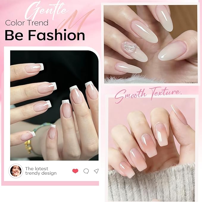 modelones Jelly Gel Nail Polish Set, French Tip Base Color Gel Polish Milky White Nude Pink Neutral Sheer Translucent Hema Free 6 Colors Gel Nail Kit Soak Off UV Spring DIY Manicure Gift Women