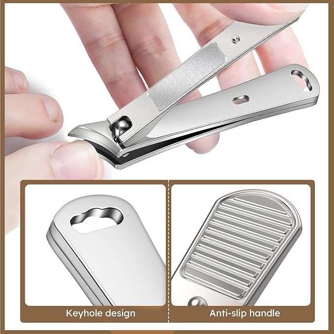 Large Toenail Clippers for Thick Nails for Seniors, Non-Slip Long Handled Angled Head Toe Nail Clippers with Catcher, Wide Jaw Opening Sharp Curved Cutter, Slanted Fingernail Clippers for Men Women