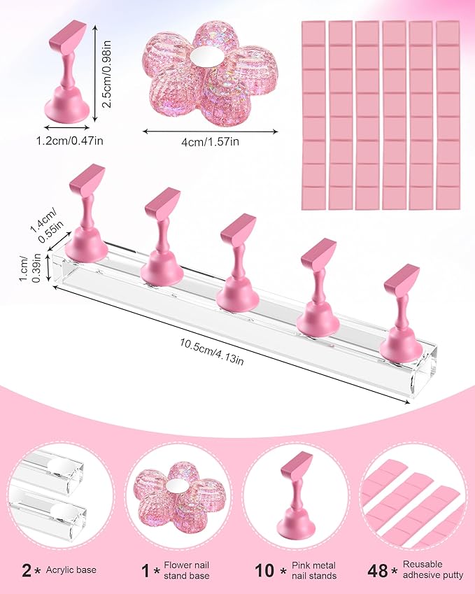 Nail Stand for Press Ons, Nail Holder for Painting Nails Magnetic Fake Nail Stand Tips Design with Putty Practice Nail Art Tools for Home Salon DIY Beginner Supplies