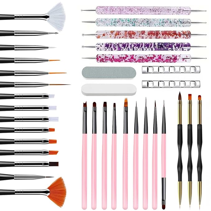 36 PCS Nail Art Tools, Nail Design Kit, Professional Nail Brush Set with Nail Dotting Tools, Gel Polish Painting Brushes & Manicure Accessories for DIY Salon Supply-Black
