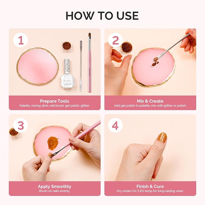 MelodySusie 1PC Round Shape Resin Nail Art Palette, Professional Color Mixing Board for Gel Polish, Acrylics, Pigment Blending, Salon and DIY Makeup Artist Tool, Pink