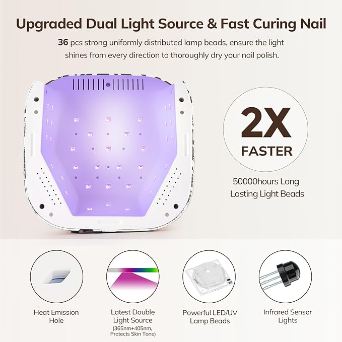 Lavinda UV Light for Gel Nails 54W UV Nail Lamp Cordless Rechargeable Nail Light with 4 Timer, 2X Faster Nail Polish Curing Lamp Nail Dryer for Salon Use-Zebra Pattern