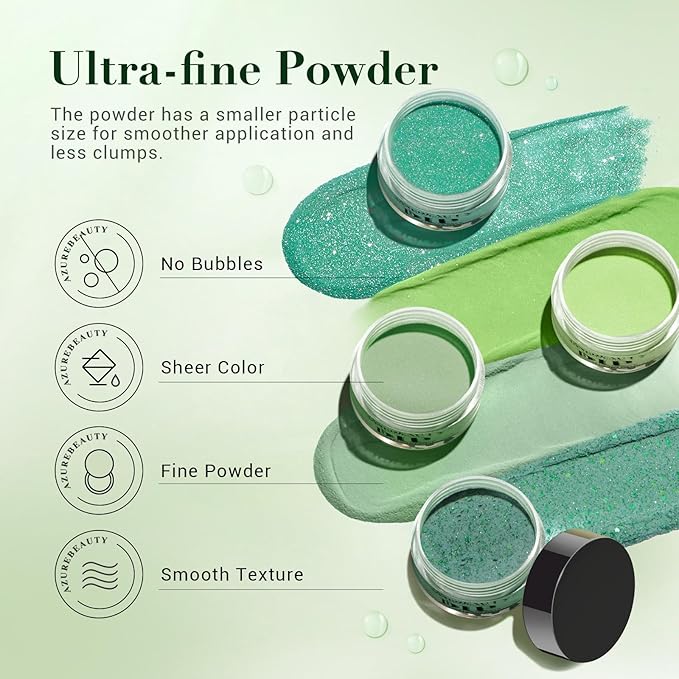 AZUREBEAUTY Dip Powder Nail Kit,St. Patrick's 6 Colors Glitter Green Forest,Dipping Powder Color French Nail Art Manicure DIY Salon Gifts for Women, No Need Nail Lamp Cured