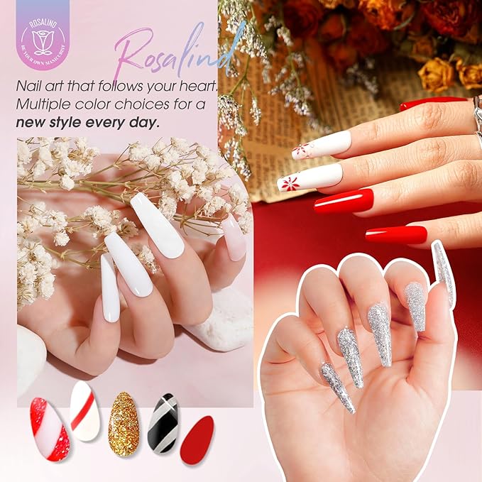 ROSALIND White Black Gel Nail Polish, 8 Colors Silver Gold Gel Polish Soak Off UV Clear Glitter Sparkly Nail Polish Set for Home Salon Manicure