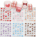 6 Sheets Bow Nail Stickers for Nail Art Red Pink Purple Blue Brown Bow Heart Designs 5D Embossed Self Adhesive Nail Decals for Women DIY Manicure Decoration YX1239