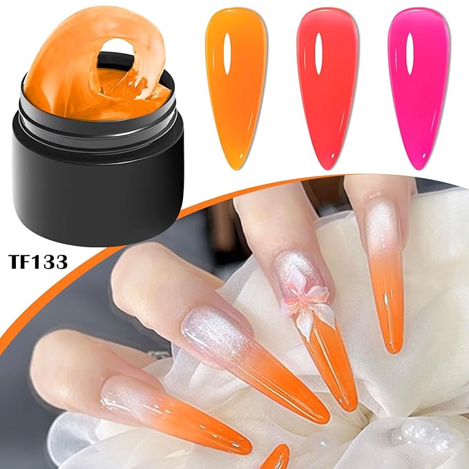 MEET ACROSS Solid Builder Gel for Nails, 3 Colors Solid Builder Non-Sticky Pink Rose Orange Hard Gel for Nails 3D Sculpture Nail Extension Kit
