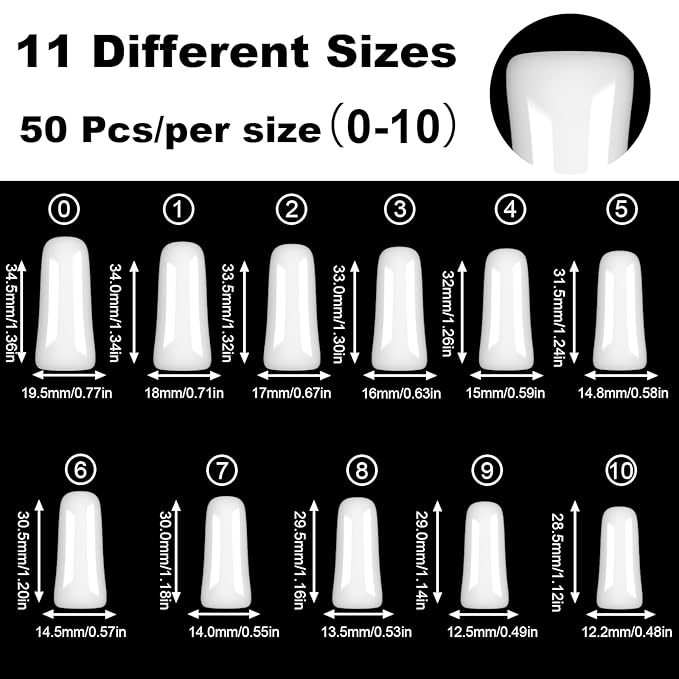 550Pcs Natural Duck Nail Tips Full Cover XL Long Duck Nails Tips Press On - 11 Sizes Acrylic Gel DIY Nail Extensions for Salon-Worthy Duck Shaped Manicures & Nail Art with Box