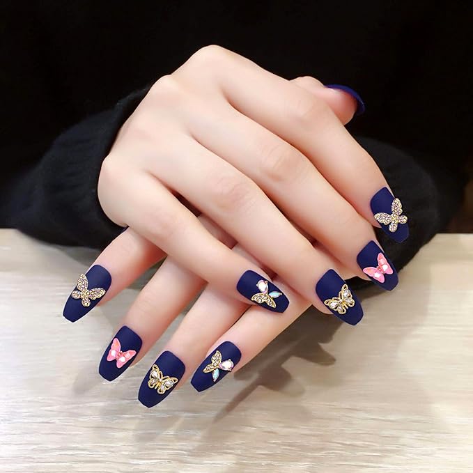 70pcs 3D Gold Butterfly Nail Charms - Luxury Y2K Nail Art Set with Gold Gems and Rhinestones