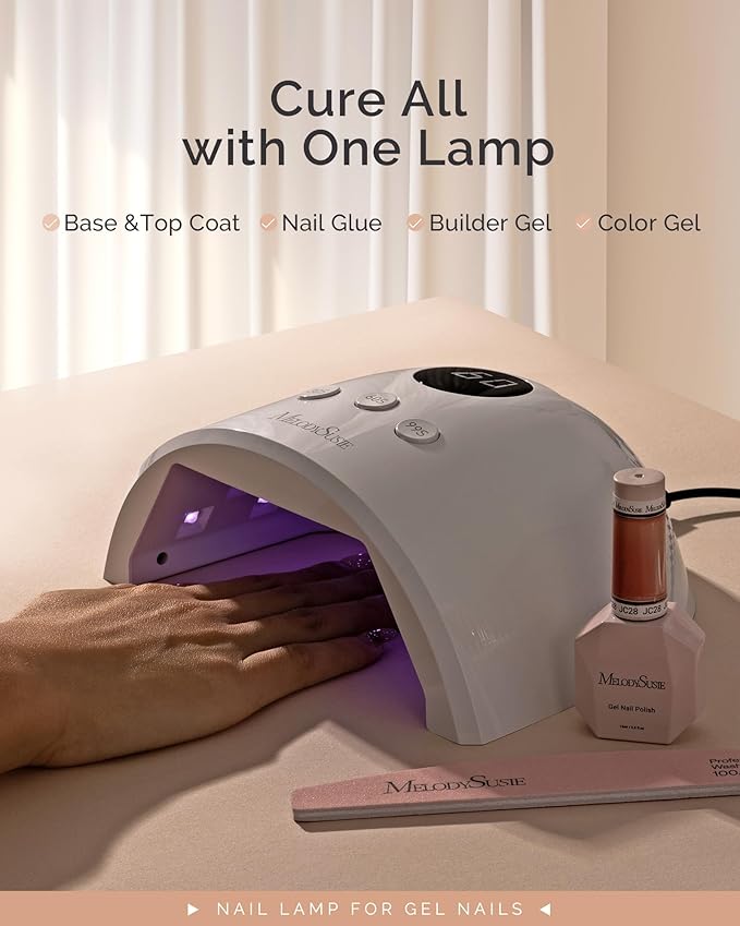 MelodySusie UV Nail Lamp No Wipe Glossy Top Coat Base Coat Builder Gel Set