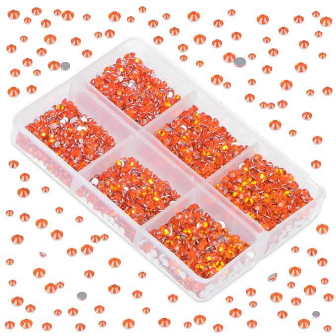 LPBeads 6000 Pieces Orange Non Hotfix Rhinestones 6 Sizes Round Crystal Glass Flat Back Rhinestones with Tweezers and Picking Pen for Nail Art Crafts Clothes Bags DIY